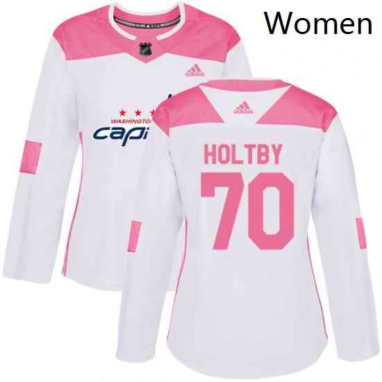 Womens Adidas Washington Capitals 70 Braden Holtby Authentic WhitePink Fashion NHL Jersey